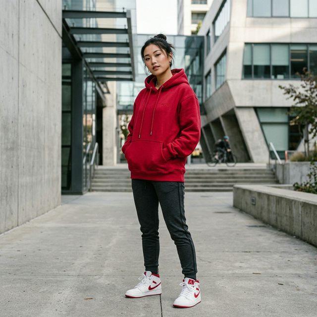 Classic Heavyweight Fleece Hoodie - Red & Charcoal